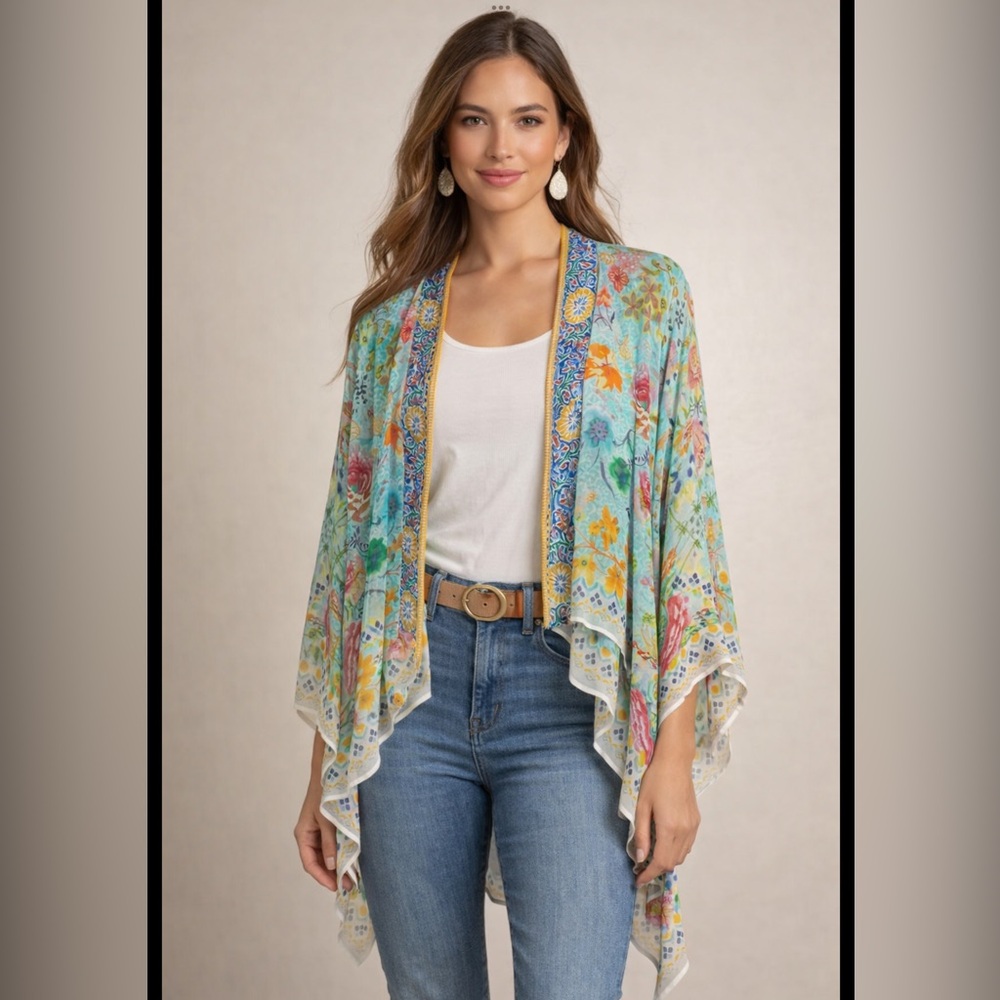 Soft Surroundings Boho Floral Kimono Cardigan – One Size – 100% Rayon hippie - Picture 3 of 16